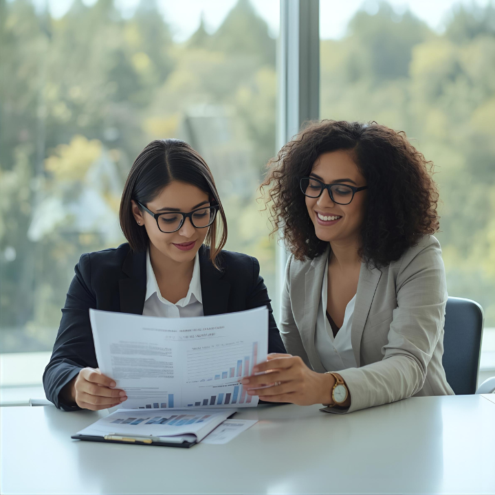 Bookkeeping and advisory professional discussing financial strategy with small business owner over coffee